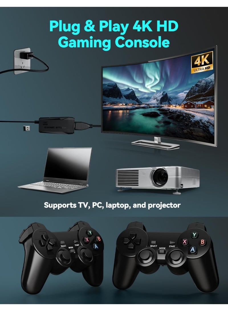 جهاز ألعاب فيديو كلاسيكي بدقة 4K HD، بسعة 64 جيجابايت، مزود بوحدتي تحكم لاسلكيتين بتردد 2.4 جيجا هرتز، سهل الاستخدام، يعمل بمجرد التوصيل، مع العديد من الألعاب الكلاسيكية المدمجة. - Image 4